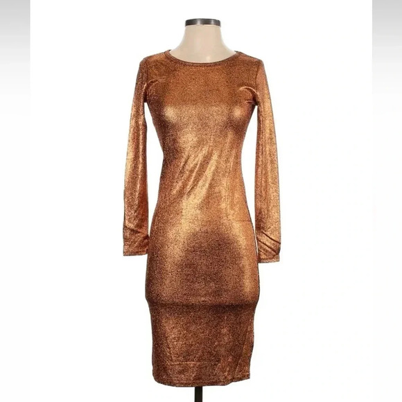 LuLaRoe Metallic Bronze Shimmer Debbie Dress Elegant Collection Line Size XXS - Picture 2 of 5